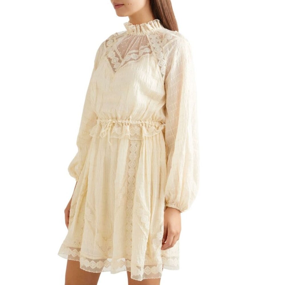 ZIMMERMANN Sabotage Lace Cream Mini Dress EUC $895 Sz 1 S